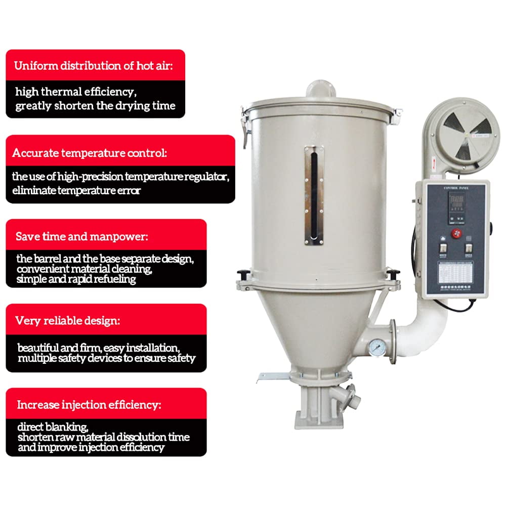 PreAsion 50kg Hopper Type Plastic Dryer Hot Air Drying Machine Capacity 110lb/50kg Resin Granules Feeder Drying Equipment 220V 4500W