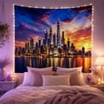 thumbnail image 2 of Vivid Urban Waterfront with Hour Likely Sunset Skyscrapers, Mystical Fantasy for Space Lovers, Galaxy Room Decor, Housewarming Gift, Tapestry Wall Hanging for Bedroom and Dorm, 2 of 7