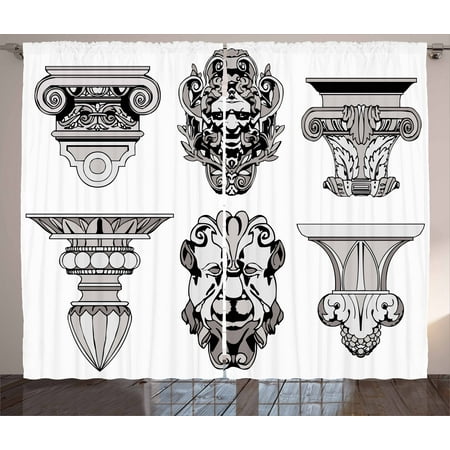 Two Column Design Toga Party Curtains 2 Panels Set, Roman Architectural Decorations Sphinx Lion and Column Antique Design, Window Drapes for Living Room Bedroom, 108W X 90L Inches, Light Grey Black, by Ambesonne ()