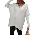 thumbnail image 2 of Sunloudy Suéter de otoño para mujer, suéter de punto de manga larga con cuello en V de color sólido con dobladillo irregular para damas, S / M / L / XL Sunloudy  moda, 2 of 7