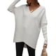 thumbnail image 2 of Sunloudy Suéter de otoño para mujer, suéter de punto de manga larga con cuello en V de color sólido con dobladillo irregular para damas, S / M / L / XL Sunloudy  moda, 2 of 7