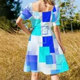 thumbnail image 4 of Rhapsody en Bleu - Abstrait Mi-Siècle - Robe Sans Manches Bleue Blanche Robes d'Été Femmes 2024 Robe bandage, 4 of 5