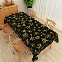 Nanqianyi Christmas Gold Snowflakes Printed Pattern, Black Tablecloth Rectangular 60 x 102 inch for Kitchen Table, Family Gatherings Dinner