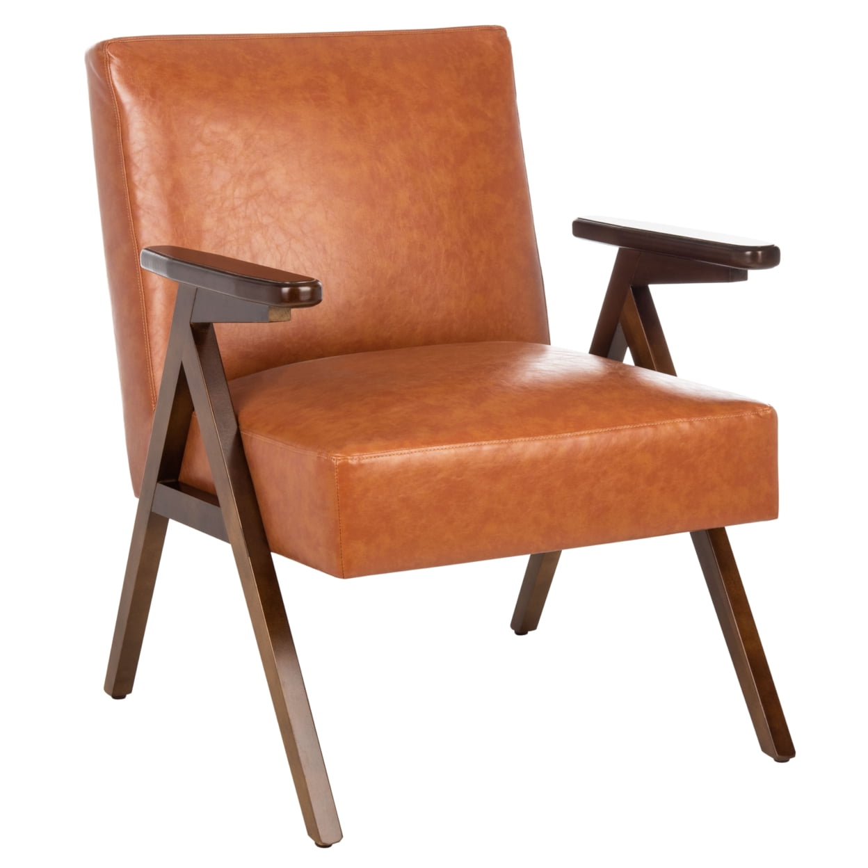 SAFAVIEH Emyr Modern Style Wood Arm Accent Chair, Cognac