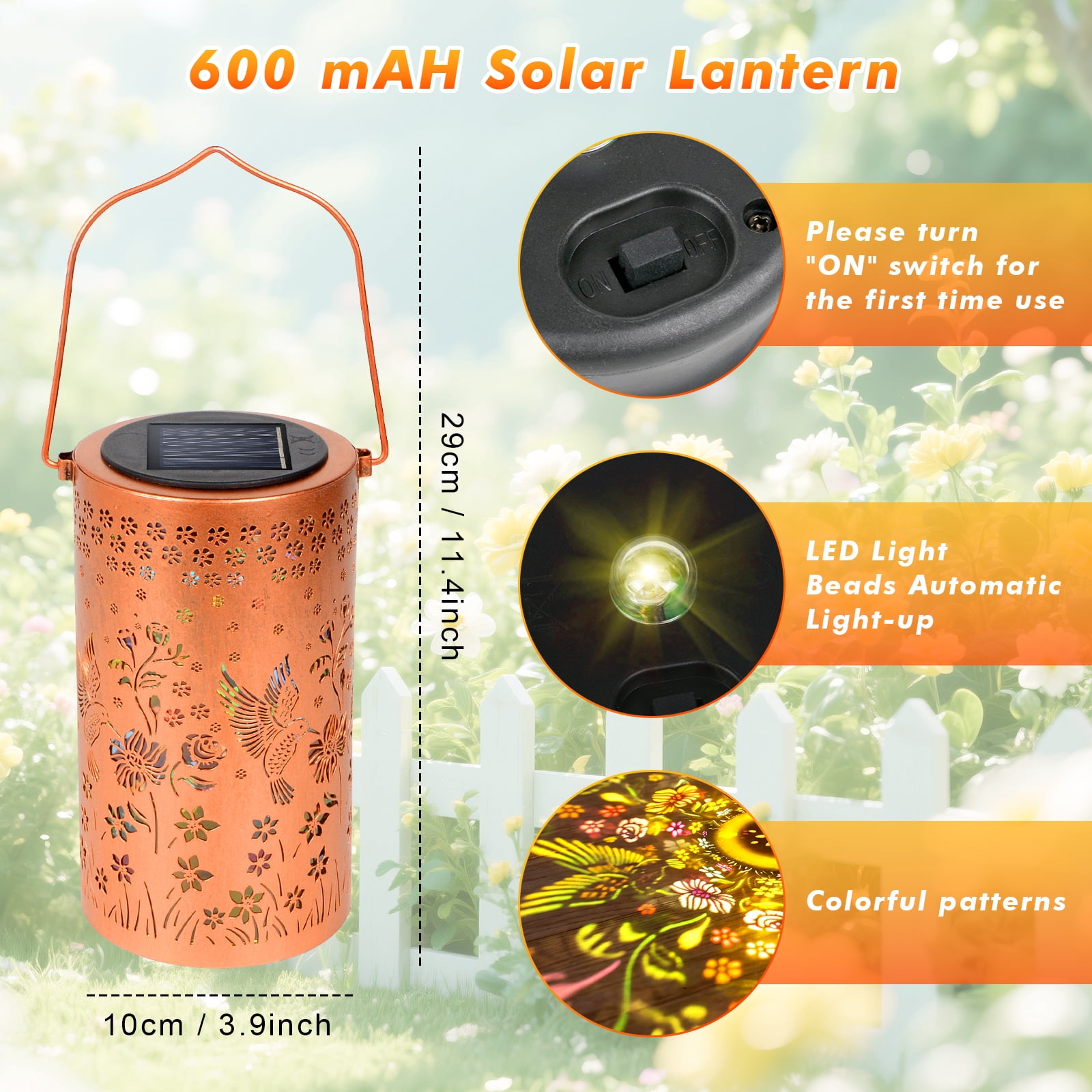 Fohil Hummingbird Garden Decor Solar Lanterns Outdoor Waterproof, Gifts for Women Mom Grandma, Hanging Solar Lights for Yard, Patio, Porch, Colorful image 2