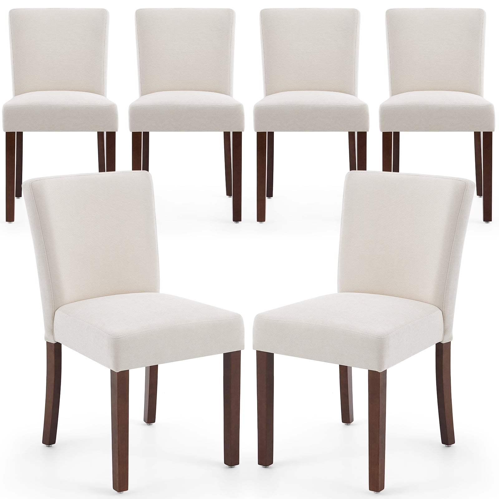 Firmoz Set of 6 Fabric Dining Chairs, Parsons Modern Kitchen Chairs with Wood Legs, Beige