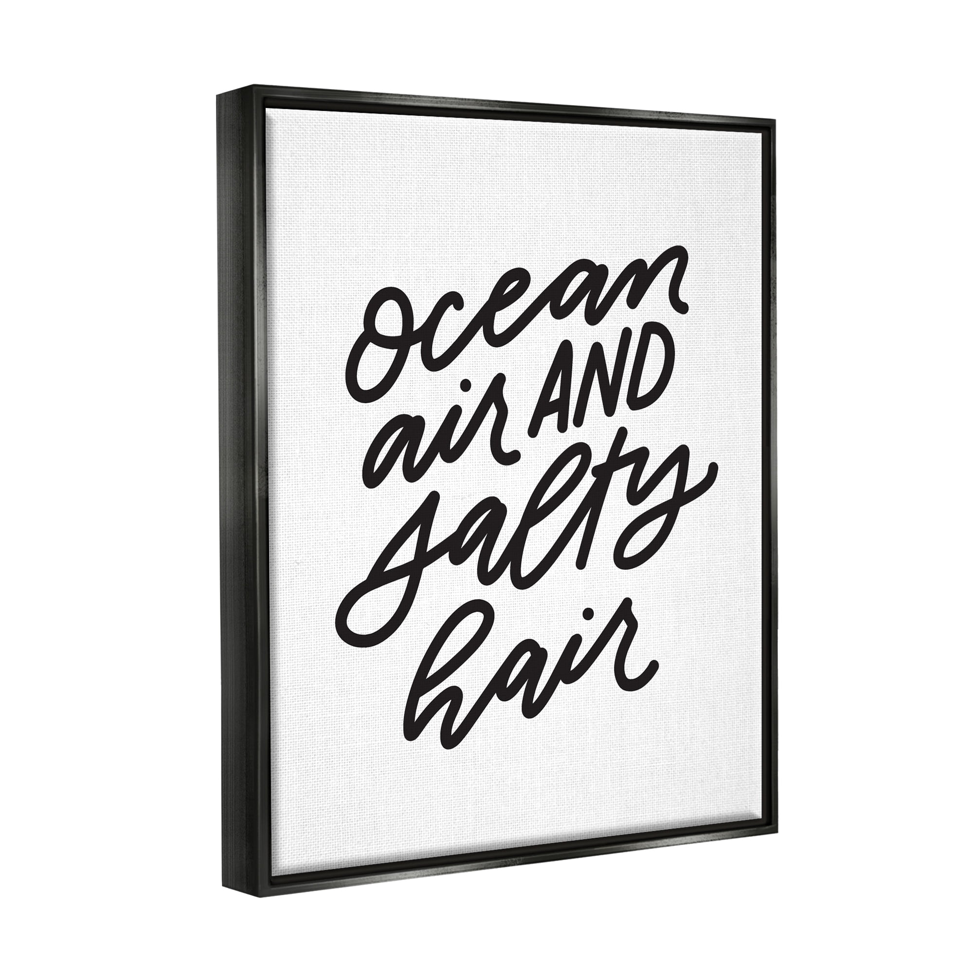 Stupell Industries Ocean Air Salty Hair Beach Lover Calligraphy Graphic Art Jet Black Floating Framed Canvas Print Wall Art, Design by Leah Bisch