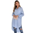 thumbnail image 2 of hirigin Women's Spring Autumn Long Shirt Solid Color Long Sleeve Irregular Hem Button Blouse, 2 of 9