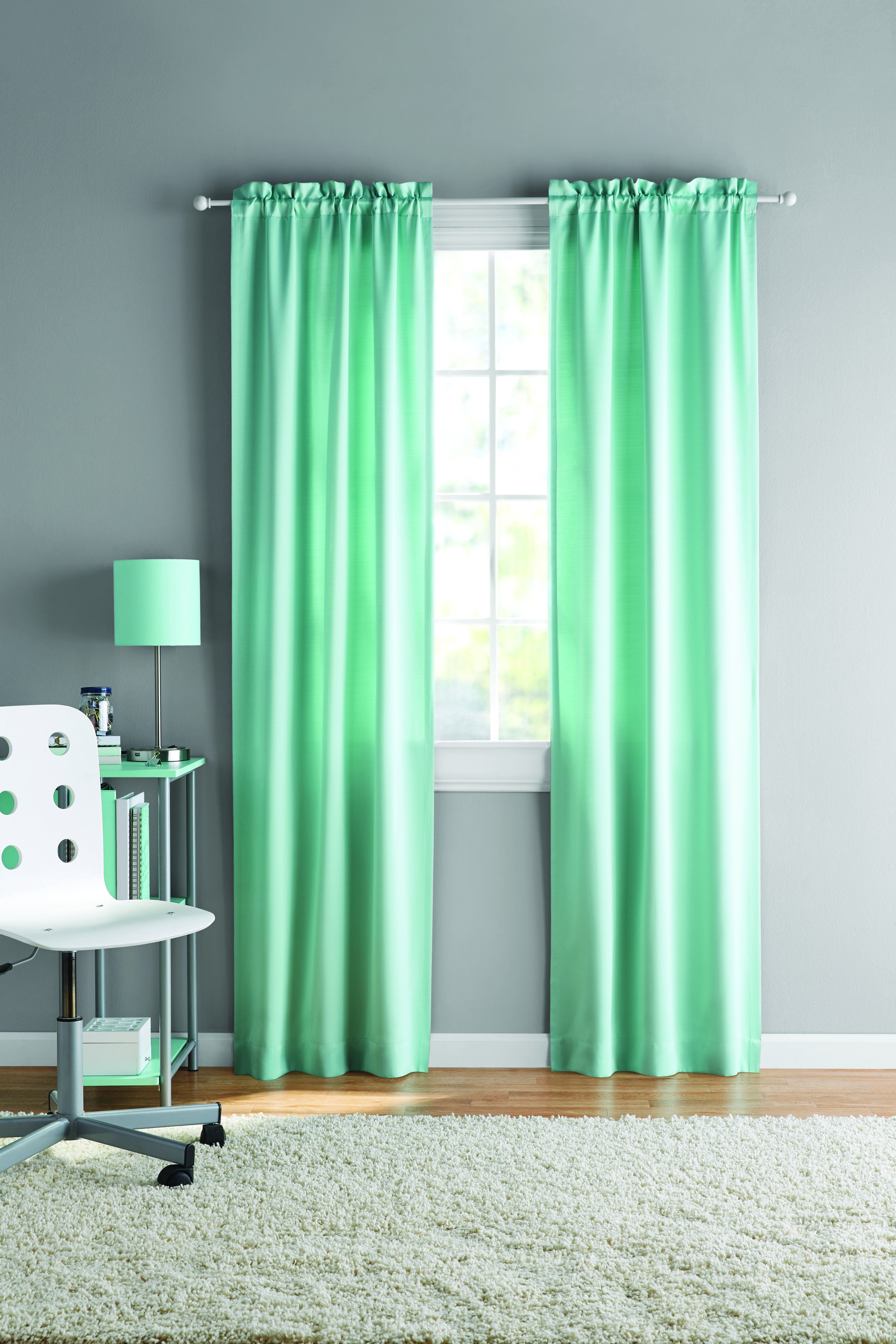 Your Zone Solid Color Room Darkening Rod Pocket Curtain Panel Pair, Set of 2, Mint, 30 x 84