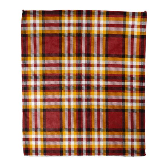 SIDONKU Throw Blanket 58x80 Inches Orange Border Tartan Plaid Pattern Traditional Checkered for Digital Red Check Dark Warm Flannel Soft Blanket for Couch Sofa Bed