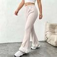 thumbnail image 3 of FAIWAD Girls Flare Leggings Ribbed Knit Elastic Waist Bell Bottoms with Bow Lace Hem School Daily Pants, 3 of 7