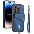 thumbnail image 6 of SaniMore Case for iPhone 15 6.1" 2023, [Flip Card Slot Design Kickstand] Removeable Wrist Strap Magnetic Car Mount Wear-resistant PU Leather Skin Shockproof Anti-drop Shell, Blue, 6 of 10