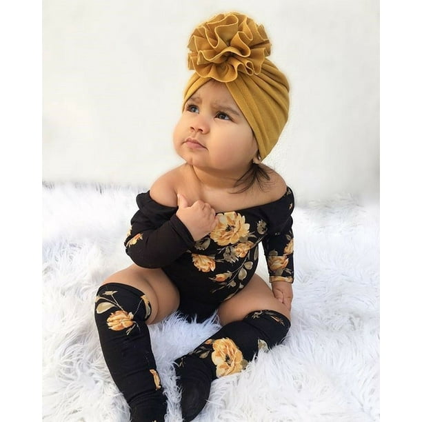 3PCS Newborn Baby Girl Off Shoulder Flower Romper+Leg Warmers Outfits  Clothes Fit For 0-24M 