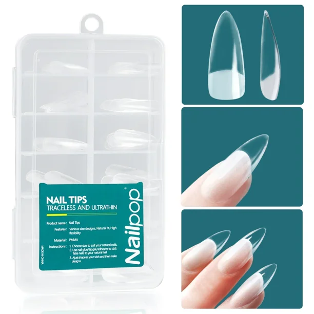Nailpop 120 unids/caja Gel X puntas de uñas forma media corta almendra/cuadrado/puntas de uñas de Gel suave uñas postizas remojar extensiones de uñas fáciles