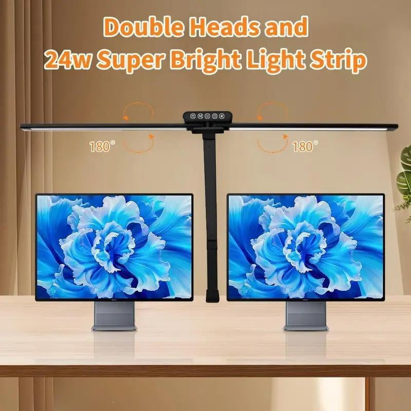 Led Desk Lamp with Clamp 24W Desk Lamps for Home Office Desk Lamp with Touch Function and Wireless Nemory Function, 5 Dimming Design (3000K-6000K) Double Head