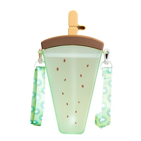 

Cute Watermelon Straw Water Bottle Ice Cream Popsicle Cup With Shoulder Strap Glass Bottle PC PP Silica gel Green