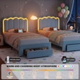 thumbnail image 3 of Hijob Twin Size LED Bed Frame for Boys/Kids with Storage Drawers, Velvet Upholstered Platform Bed with Adjustable Headboard, Built in Charging Station, Blue, 3 of 8