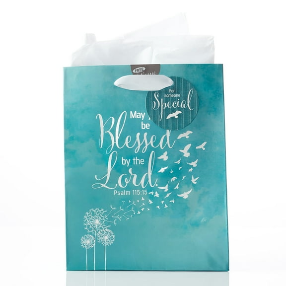Blue Birds Gift Bag w/Tissue Paper: May You Be Blessed Ps. 115:15 Verse, Medium