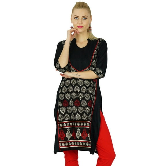 Bimba Women Black Short custom Kurta Kurti 3/4 Sleeve Formal Top Blouse