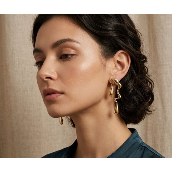 18k Gold Plated Tear Drop Earrings Set for Women Trendy Stylish Golden Hypoallergenic Lightweight Irregular Stainless Steel Non tarnish Loop Earring Birthday Valentines Day Gift for Wife Girlfriend