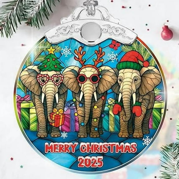 NewEleven Elephant Glass Christmas Ornament , Elegant Holiday Gift for Animal Lovers , Tree Decoration Keepsake