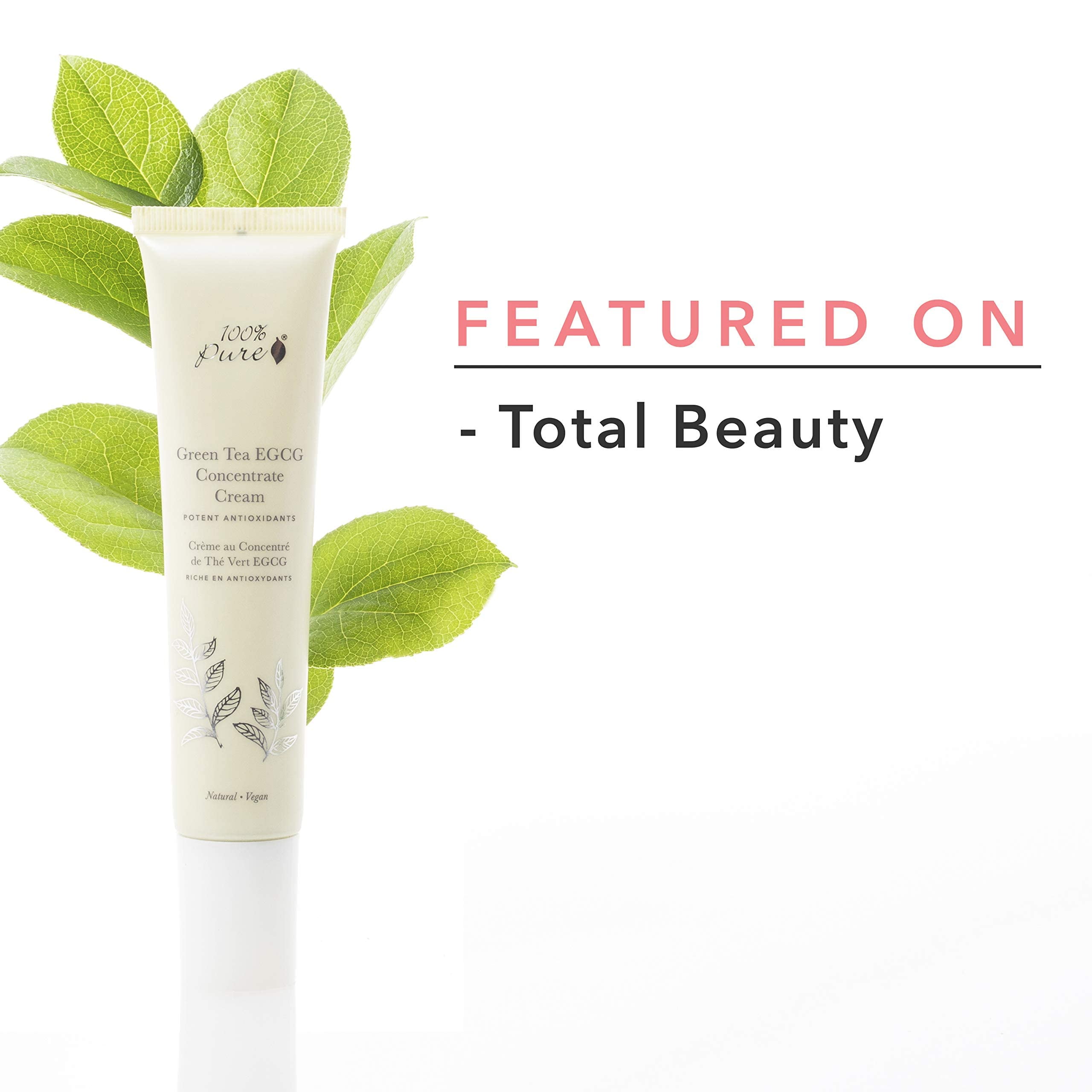 100% PURE Green Tea EGCG Concentrate Face Cream Anti-Aging Antioxidant Boost with Squalene & Caffeine Lightweight Daily Hydrating Facial Moisturizer & Skin Care for Women & Men - 1.4 Oz
