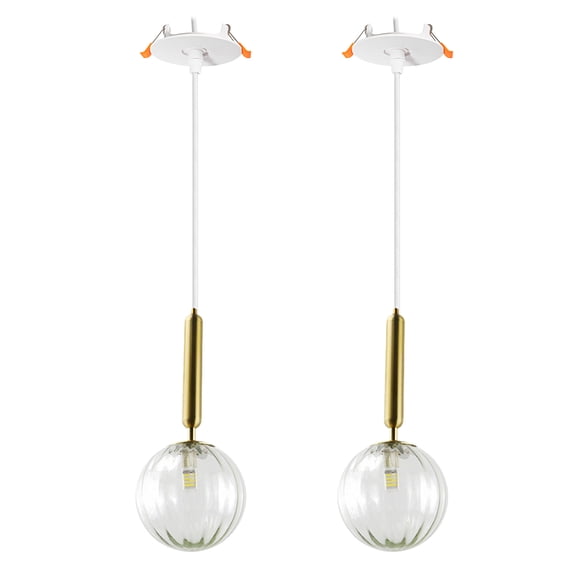 Kiven Recessed Ceiling Light, 2-Light Modern Style Recessed Downlight with Glass Lampshade, Adjustable Pendant Lighting for Bedroom Kitchen Island Home