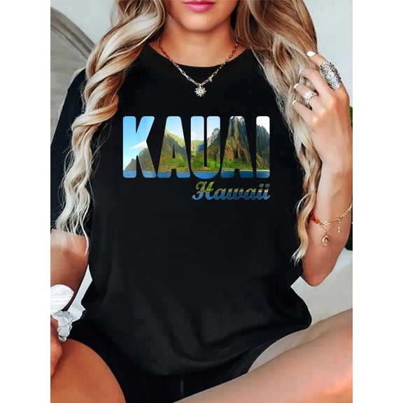 Retro Kauai Hawaii – Vintage Island Summer Souvenir T-Shirt casual short sleeve crew neck cotton tee tops for women