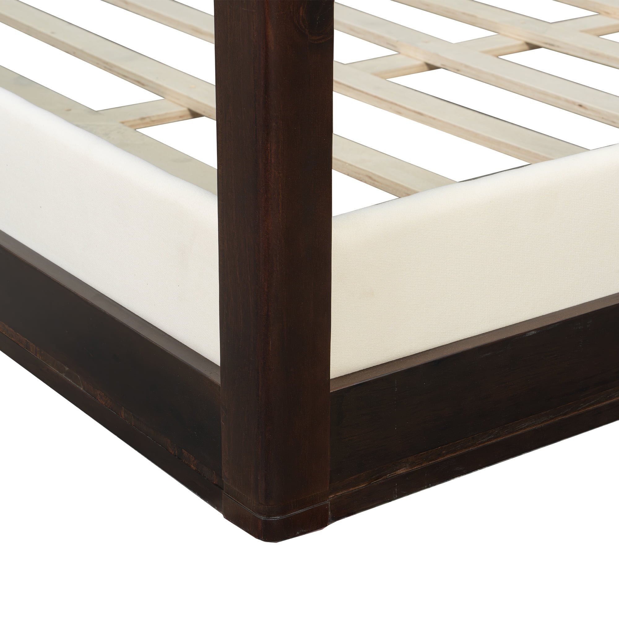 Euroco Wood King Size Canopy Bed with Upholstery Headboard, Espresso