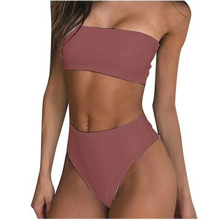 Summer Savings  Bikini Set Women  Push-Up Padded Swimsuit  Solid Color  Buckle Design  Fashionable  For Beach  Pool  Summer  Swimwear  Womens One Piece Bathing Suit | Coffee S  Sopatenor