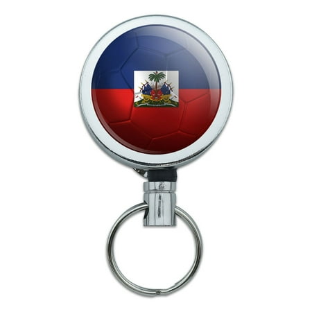 Haiti Flag Soccer Ball Futbol Football Retractable Belt Clip Badge Key