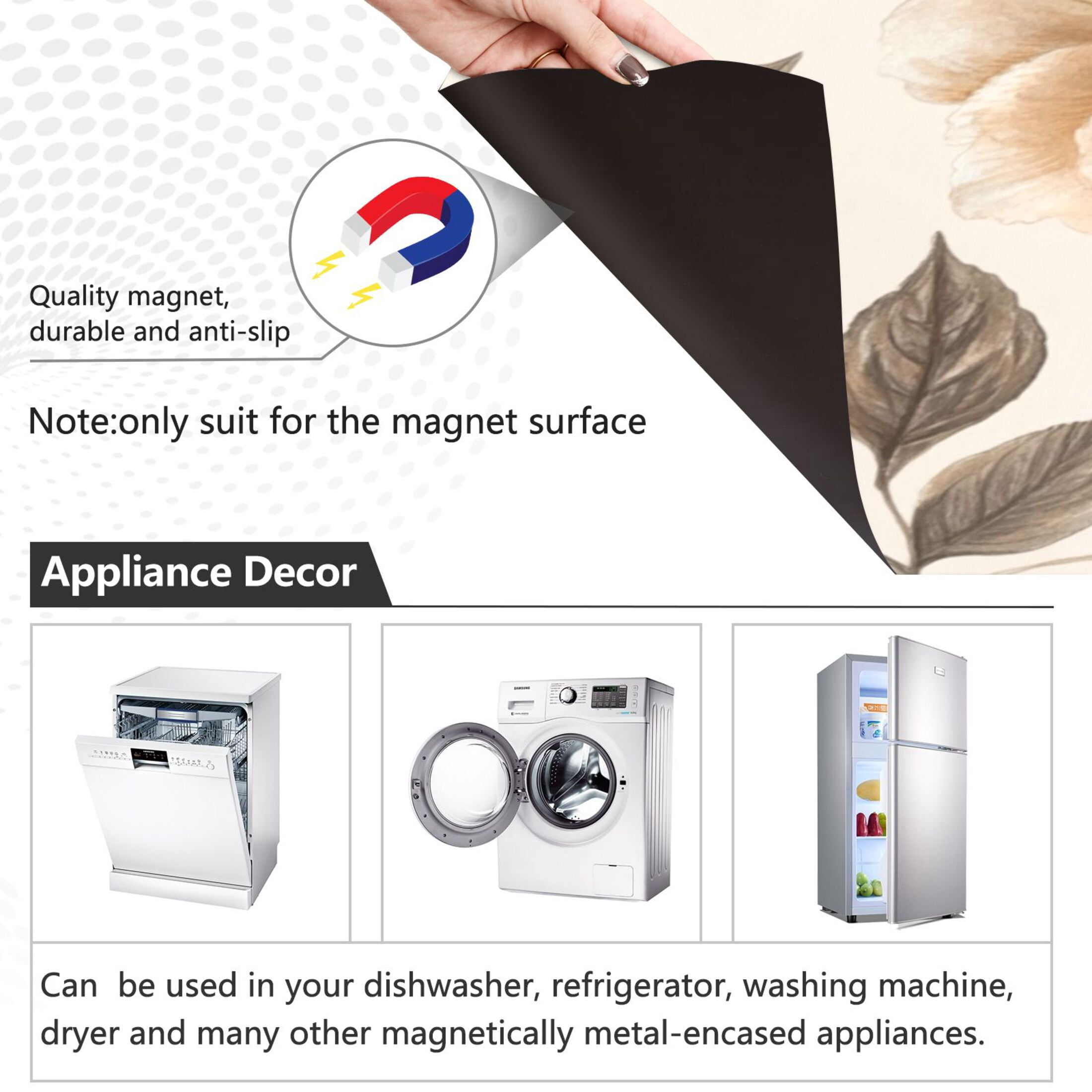 Dishwasher Magnetic Sticker 23x26 Inch Refrigerator Magnetic Sticker Washing Machine Magnetic Sticker Kitchen Panel Magnetic Sticker Home Decor Beautiful Silver Flowers