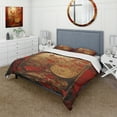 thumbnail image 1 of Designart "Floral Japanese Tiles in Gold and Red III" Abstract Botanicals Bedding Covert Set - Abstract Gold Modern Bed Set With 2 Shams, 1 of 6