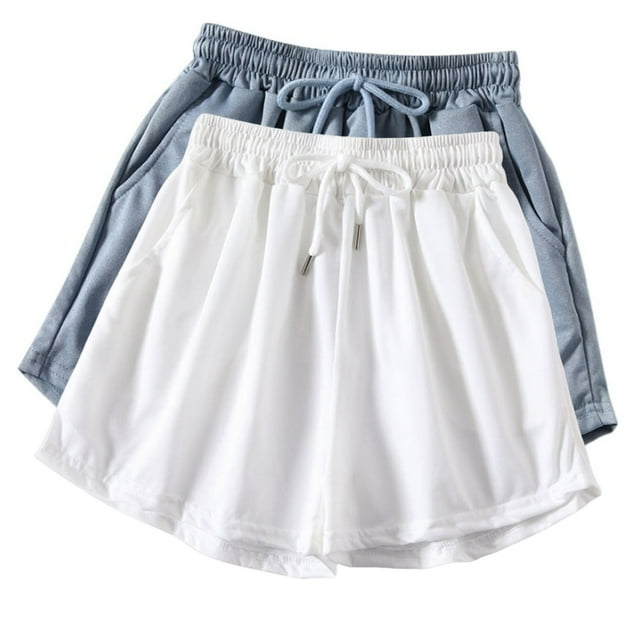 Diufon 2pc Womens Yoga Shorts Solid Color Shorts Elastic Waist Drawstring Athletic Shorts with Pockets