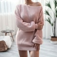 thumbnail image 2 of Aoochasliy Fall Dresses for Women Clearance Fall Fashion Casual Off-the-shoulder Lantern Sleeve Knit Sweater Dress, 2 of 4