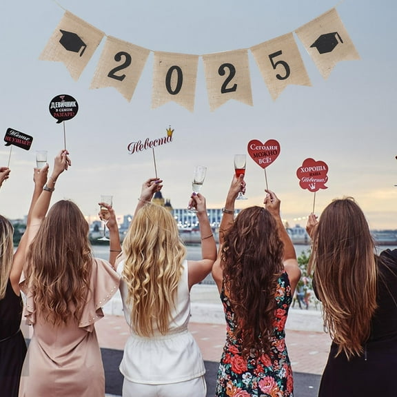 LULULION Congrats Grad Banner Burlap Beige 1 Set