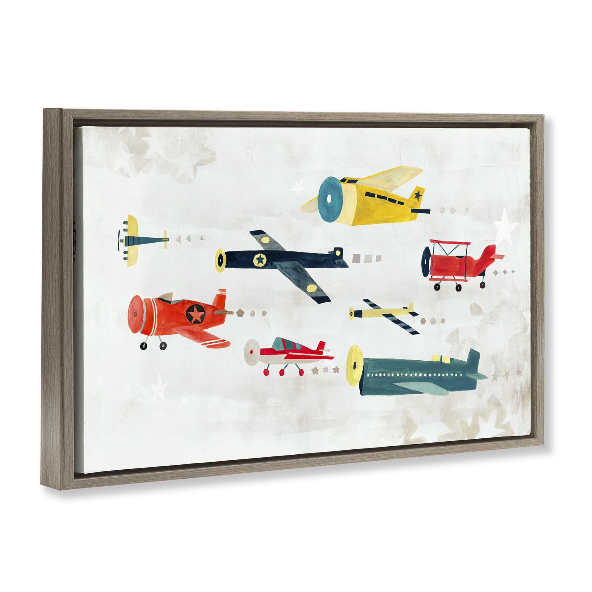 Stupell Industries Various Vintage Airplanes Transportation Painting Brown Floater Framed Canvas Art Print Wall Art, 25 x 17