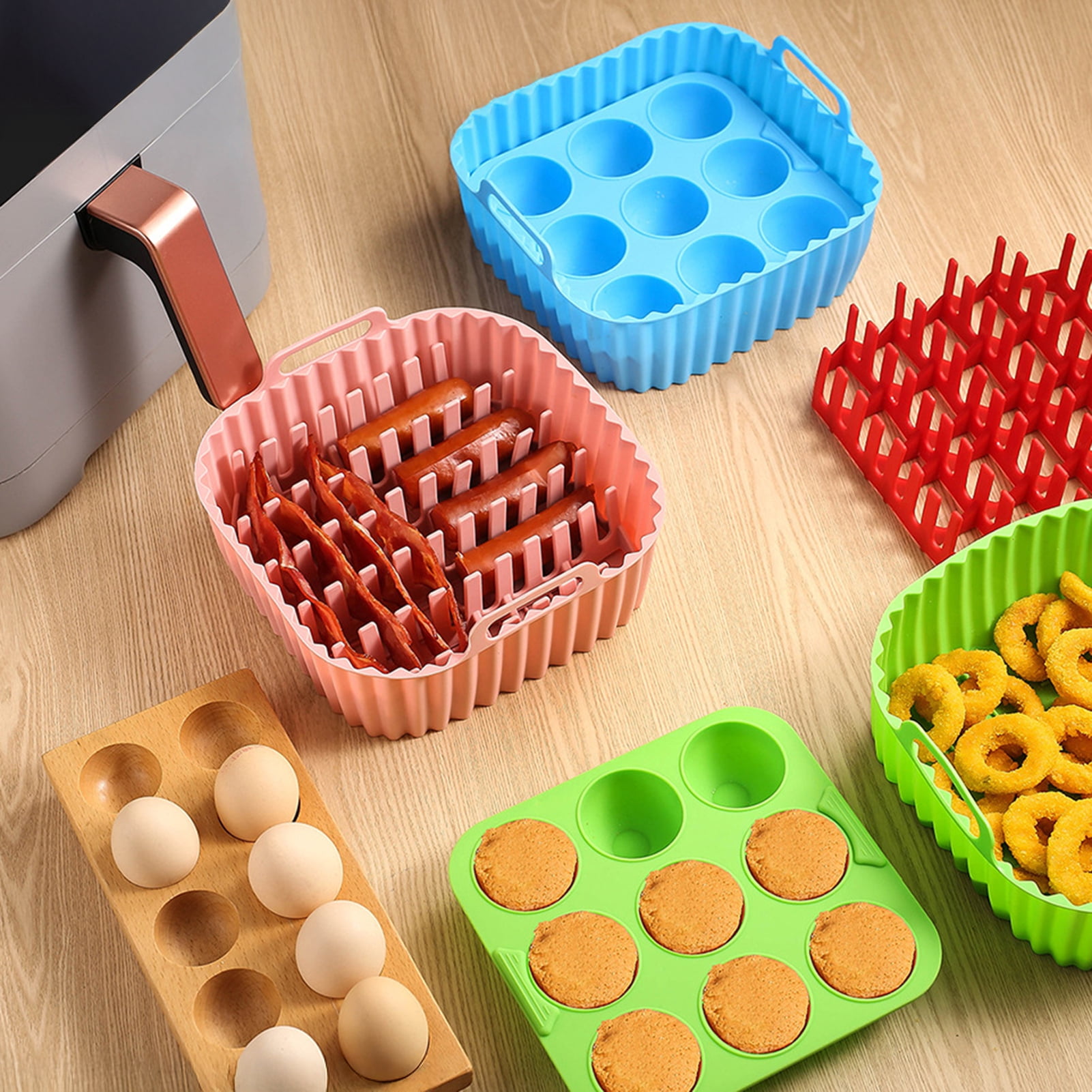 tasrioml Air Fryer Silicone Basket Liners Large Square Oven Pan BBQ Grill Reusable Cake Molds for Hot Dogs Bacon Jelly