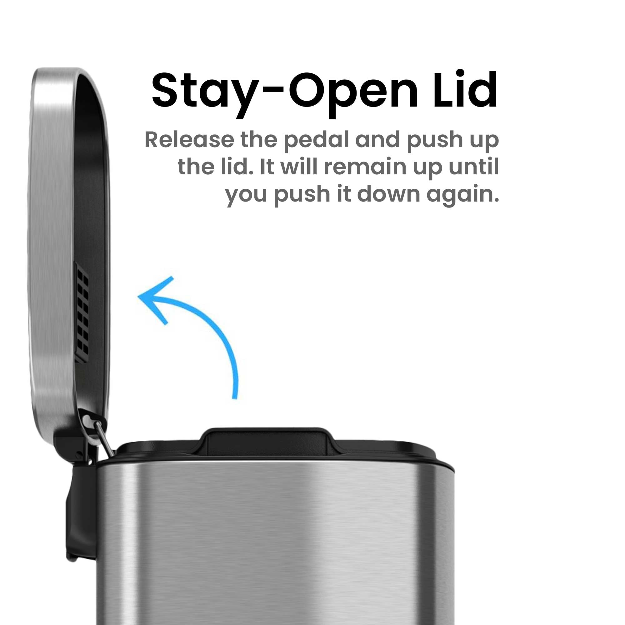 iTouchless SoftStep Stainless Steel Rectangular Step Pedal Trash Can with AbsorbX Odor Control