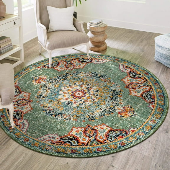 Unique Loom Penrose Collection Area Rug - Alexis (7' 1" Round Green/Black)