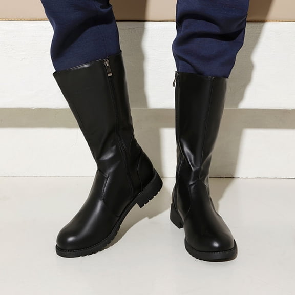 OKBOP Ladies Tall Boots Faux Leather Riding Pull-On Knee-High Fall