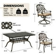 thumbnail image 5 of Magic Union 7 Pieces Outdoor Dining Set, Cast Aluminum Retro Patio Dining Set Includes 59" Rectangular Dining Table with Umbrella Hole,4 Stackable Dining Chairs and 2 Swivel Chairs with Khaki Cushions, 5 of 10