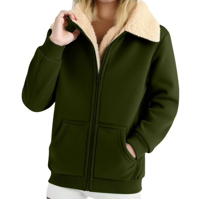 Ailaofu Veste Chandail en Molleton Décontractée à Fermeture Éclair Complète Doublée en Sherpa pour Femmes