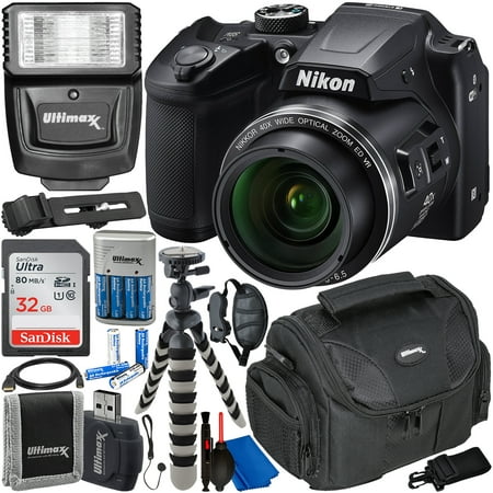 Nikon COOLPIX B500 Digital Camera (Black) with Essential Accessory Bundle – Includes: SanDisk Ultra 32GB SDHC Memory Card, Rechargeable Batteries (8-AA) & Dock Charger, Digital Slave Flash & Much More
