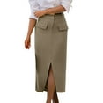 thumbnail image 3 of Women High Waisted Midi Skirt, Spring Summer Pencil Slit Dressy Casual Business Work Long Maxi Skirts with Pockets Cargo Skirt Khaki S, 3 of 9