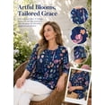 thumbnail image 5 of Cuteduck Women Plus Size Printed Tunic 3/4 Sleeve Fall Pleated Round-neck Casual Loose Ruffled Top 1X-5X, 5 of 9