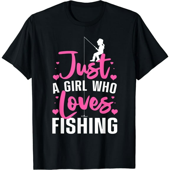 Cute Fishing For Women Girls Kids Fisher Fisherman Bass Fish T-Shirt Black Small
