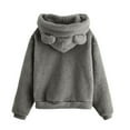 thumbnail image 4 of Cute Teddy Bear Ears Hoodie Long Sleeve Soft Warm Fleece Homewear 05-Dark Gray XL, 4 of 5