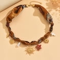 thumbnail image 5 of 18K Gold Plated Silk Scarf Necklace for Women, Bandana Necklace with Stainless Steel Charms Choker, Vintage accessories Flower Sun Coin Butterfly Pendant Necklaces, Boho Christmas Gifts, 5 of 6