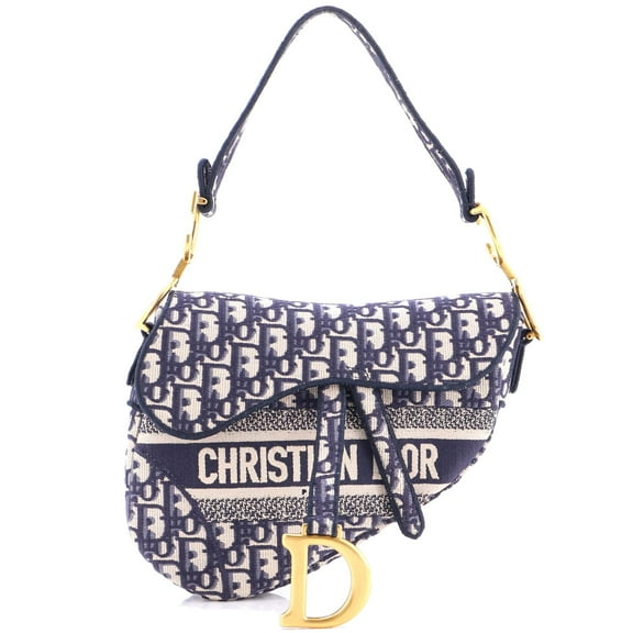 Pre-Owned Saddle Handbag Logo Embroidered Oblique Canvas Medium By Rebag
